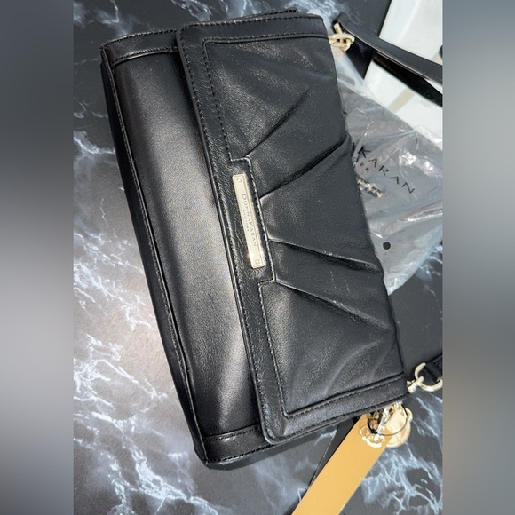 DONNA KARAN NEW YORK Handbag 100% Leather Black Charm Crossbody AUTHENTIC NEW - Picture 4 of 10